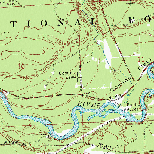 Topographic Map of Comins Cemetery, MI