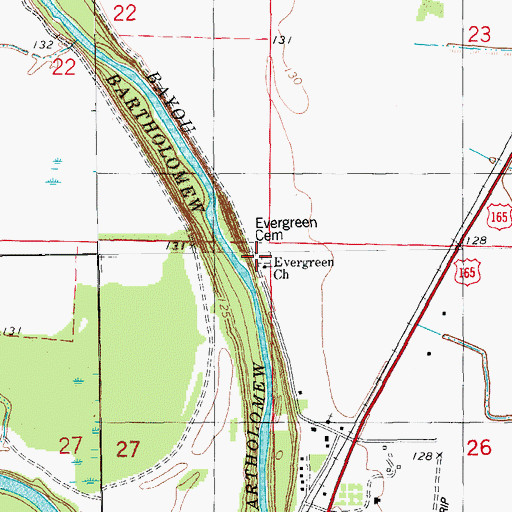 Topographic Map of Evergreen Cemetery, AR