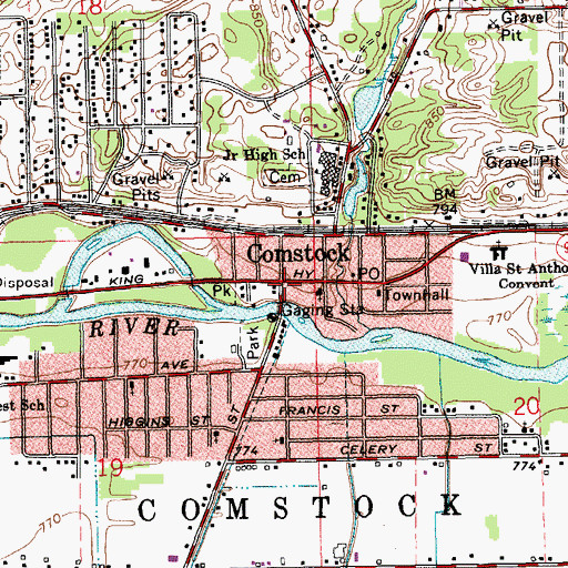 Topographic Map of Comstock, MI