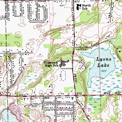 Topographic Map of Comstock High School, MI