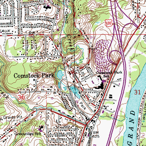 Topographic Map of Comstock Park, MI