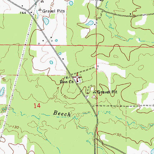 Topographic Map of Zion Cemetery, AR