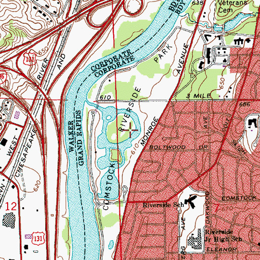 Topographic Map of Comstock Riverside Park, MI