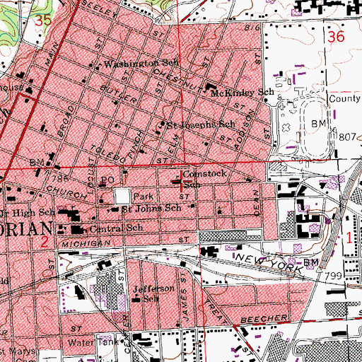 Topographic Map of Comstock School, MI