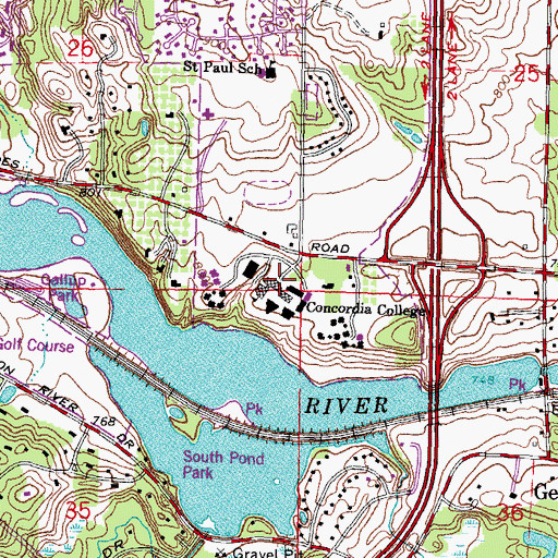 Topographic Map of Concordia University, MI