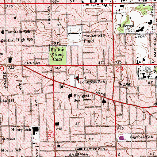 Topographic Map of Congress School, MI