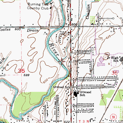 Topographic Map of Conklin Drain, MI