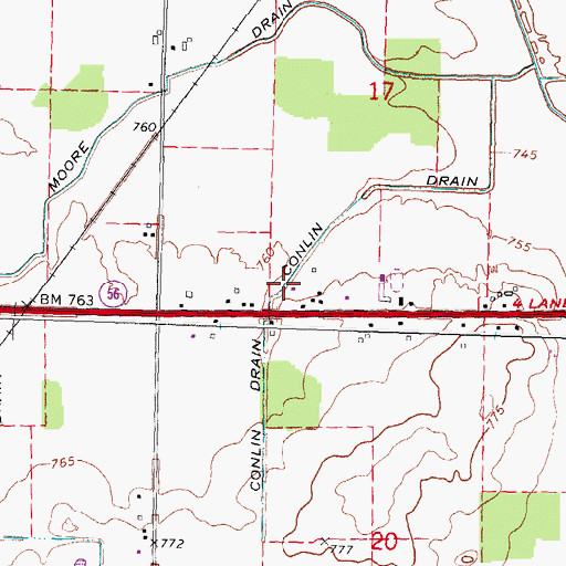 Topographic Map of Conlin Drain, MI
