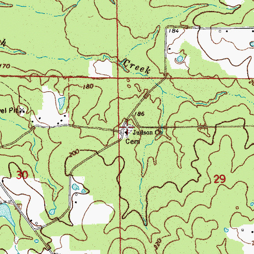 Topographic Map of Judson Cemetery, AR