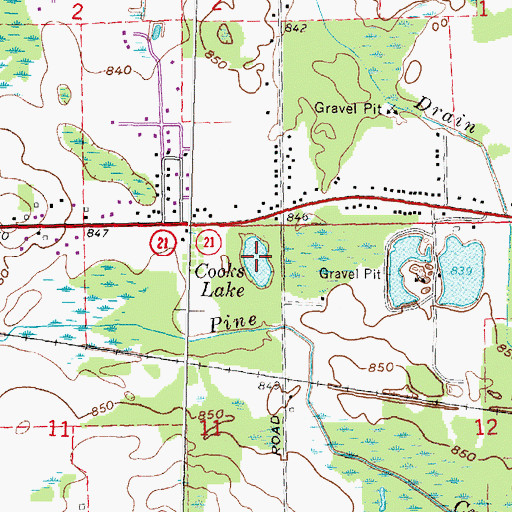 Topographic Map of Cooks Lake, MI