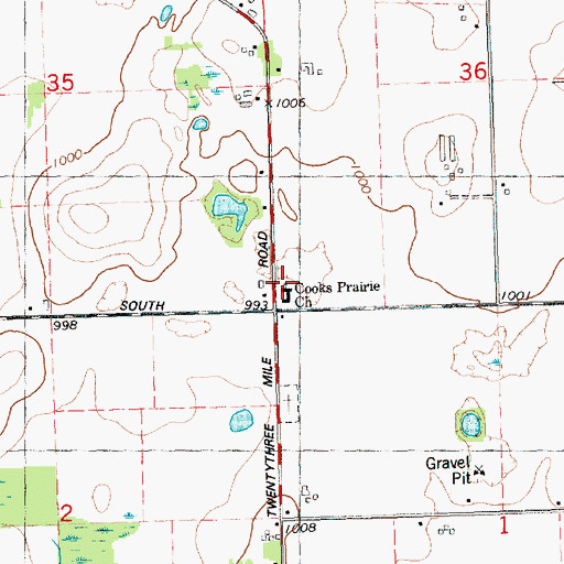 Topographic Map of Cooks Prairie Church, MI