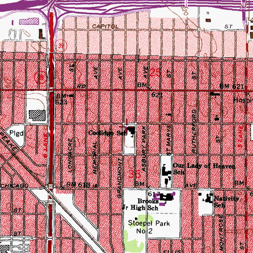 Topographic Map of Coolidge School, MI