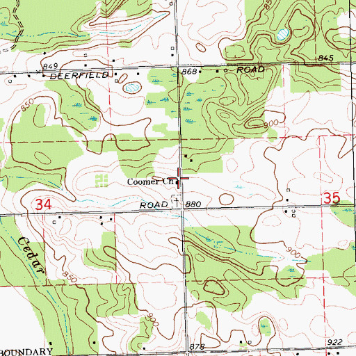 Topographic Map of Coomer Church, MI