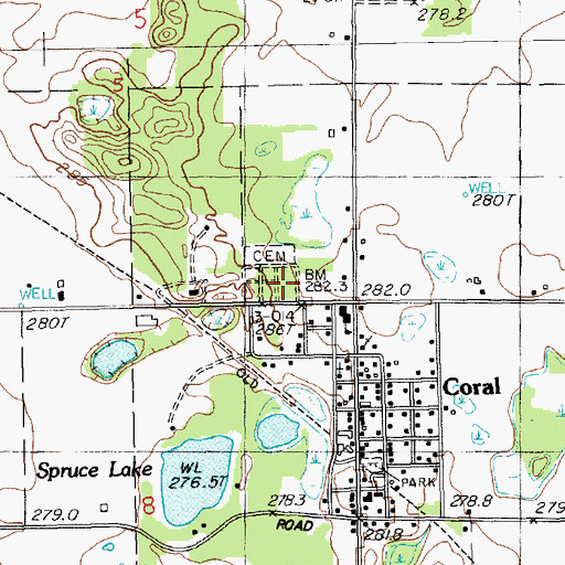 Topographic Map of Coral Cemetery, MI