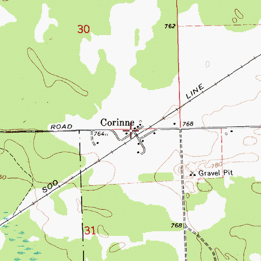 Topographic Map of Corinne, MI