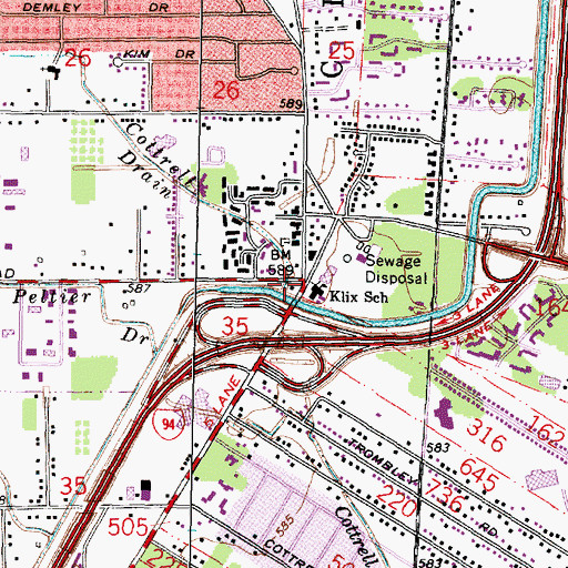 Topographic Map of Cottrell Drain, MI