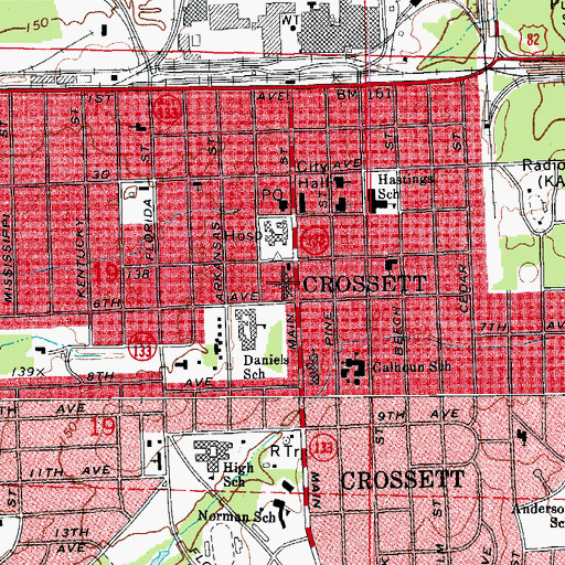 Topographic Map of First Baptist Church, AR
