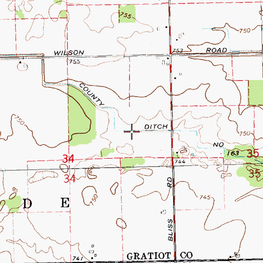 Topographic Map of County Ditch Number One Hundred Sixty-three, MI