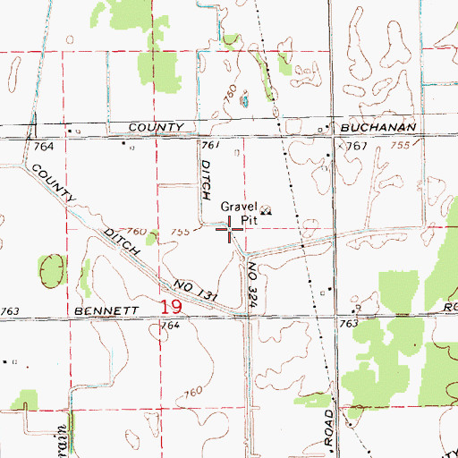 Topographic Map of County Ditch Number Three Hundred Twenty-four, MI