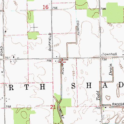 Topographic Map of County Ditch Number Fifty-seven, MI