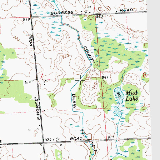 Topographic Map of County Ditch Number Seven, MI