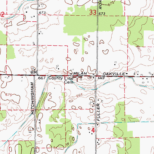 Topographic Map of County Line Cemetery, MI