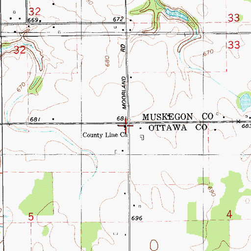 Topographic Map of County Line Church, MI