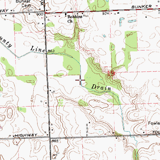 Topographic Map of County Line Drain, MI
