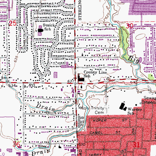 Topographic Map of County Line School, MI