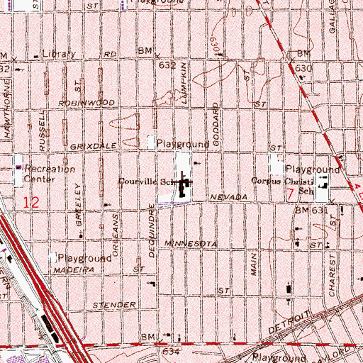 Topographic Map of Courville School, MI