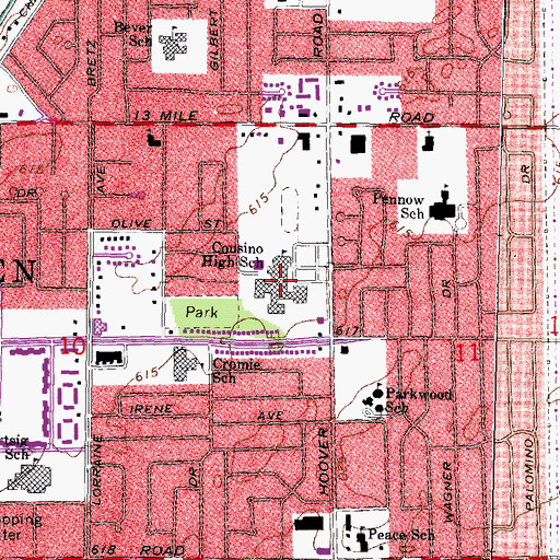 Topographic Map of Cousino High School, MI