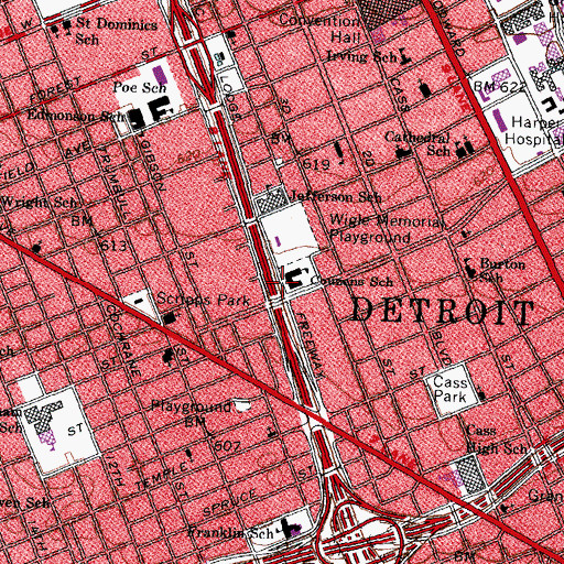 Topographic Map of Couzens School, MI