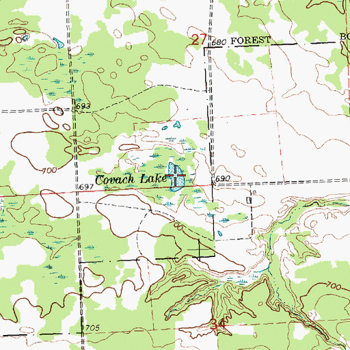 Topographic Map of Covach Lake, MI