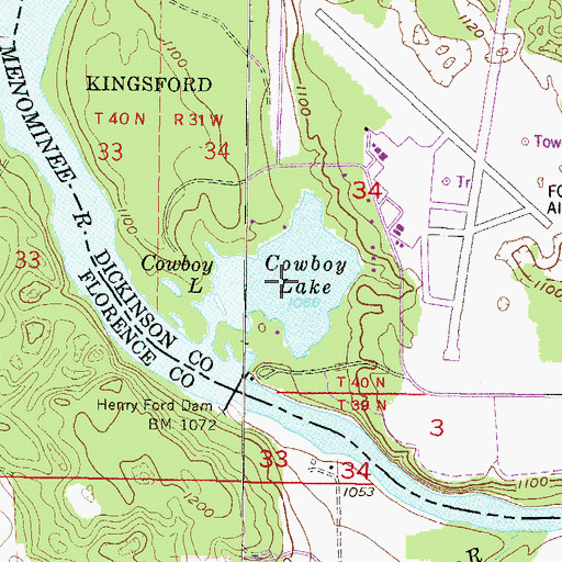 Topographic Map of Cowboy Lake, MI