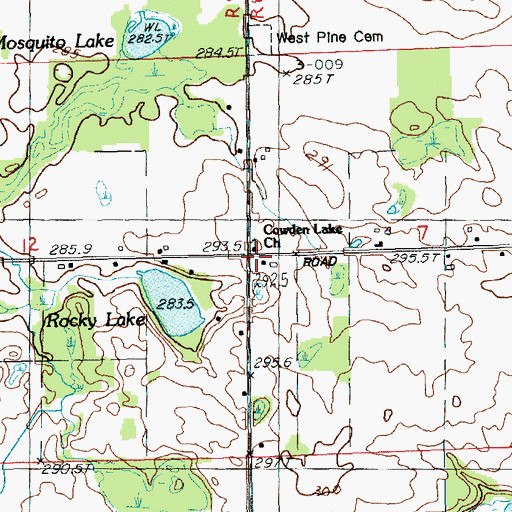 Topographic Map of Cowden Lake Church, MI