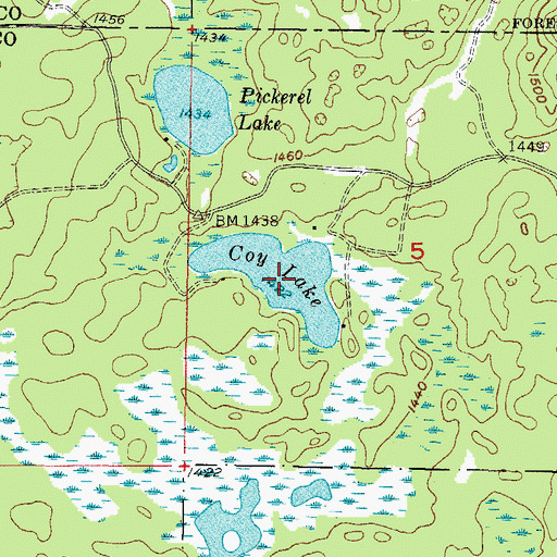 Topographic Map of Coy Lake, MI