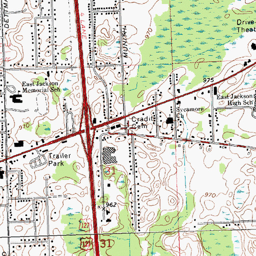 Topographic Map of Cradit Cemetery, MI