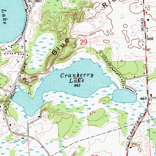 Topographic Map of Cranberry Lake, MI