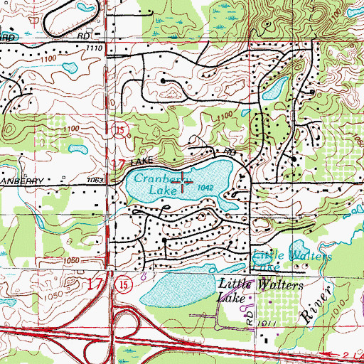 Topographic Map of Cranberry Lake, MI
