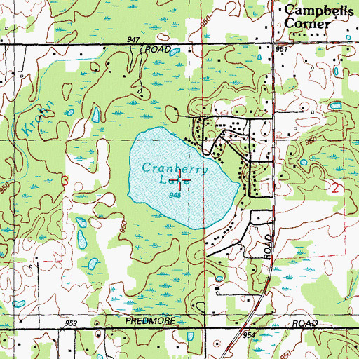 Topographic Map of Cranberry Lake, MI