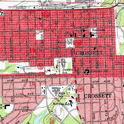 Topographic Map of Ashley County Training School (historical), AR