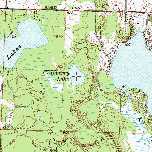 Topographic Map of Cranberry Lake, MI