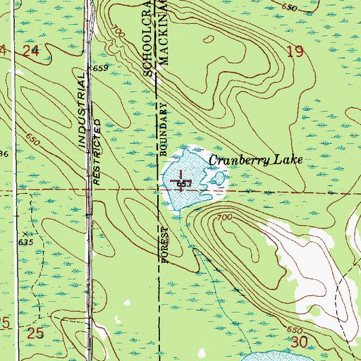 Topographic Map of Cranberry Lake, MI