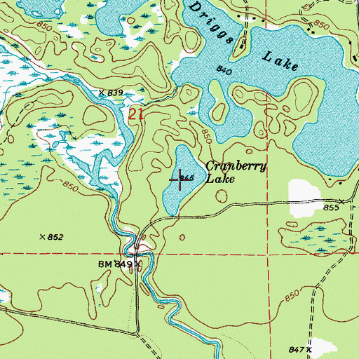 Topographic Map of Cranberry Lake, MI