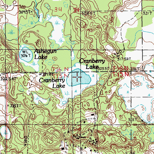 Topographic Map of Cranberry Lake, MI