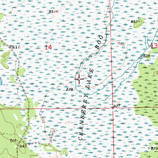 Topographic Map of Cranberry Lake Bog, MI