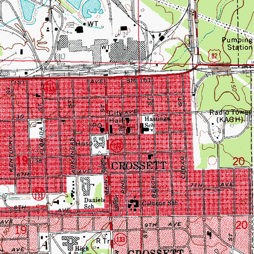 Topographic Map of Crossett Presbyterian Church, AR