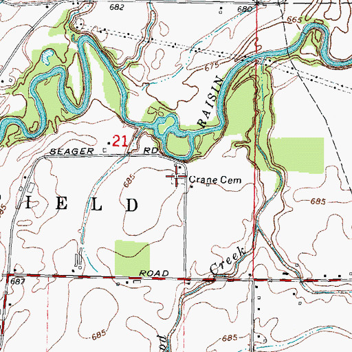 Topographic Map of Crane Cemetery, MI