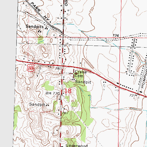 Topographic Map of Crane Cemetery, MI
