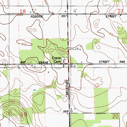 Topographic Map of Crane Cemetery, MI